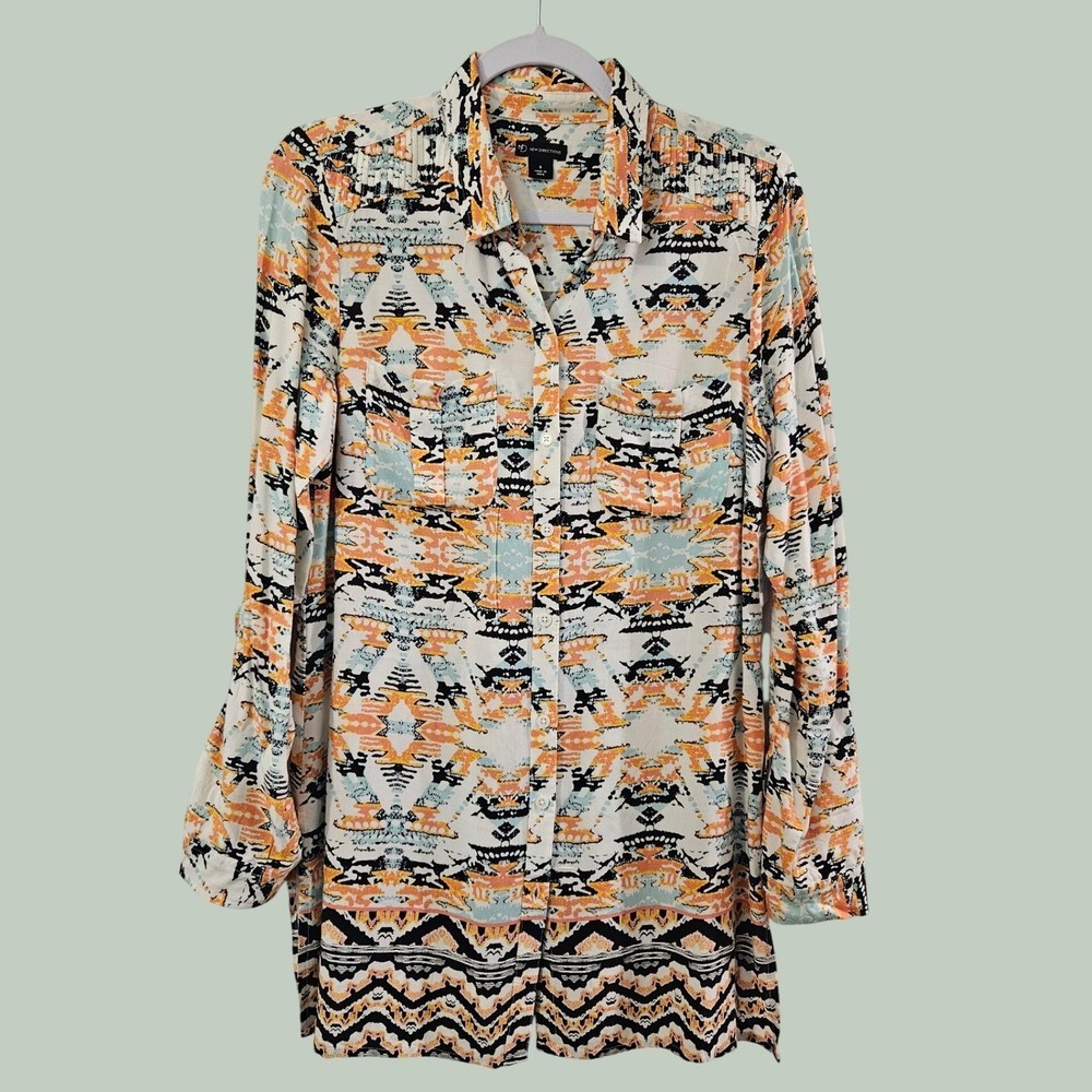 New‎ Directions Womens Small Orange Teal Geometric Tribal Print Rayon Dress
